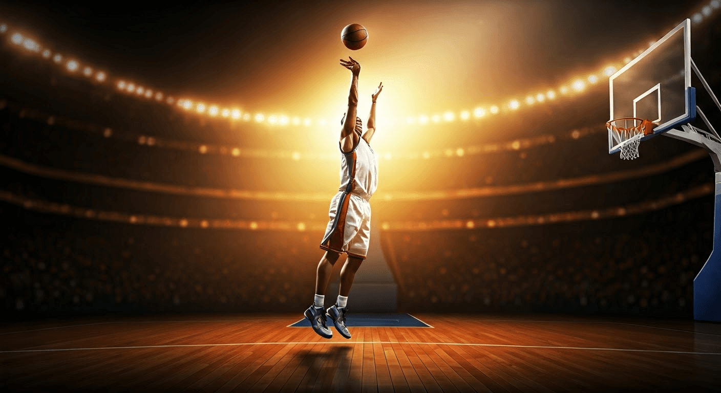 Basketball player shooting a ball