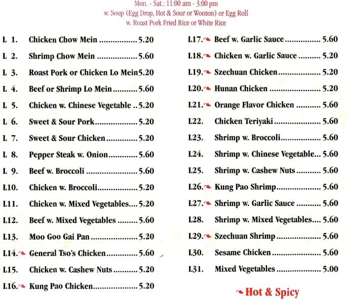 China King Lunch Specials menu