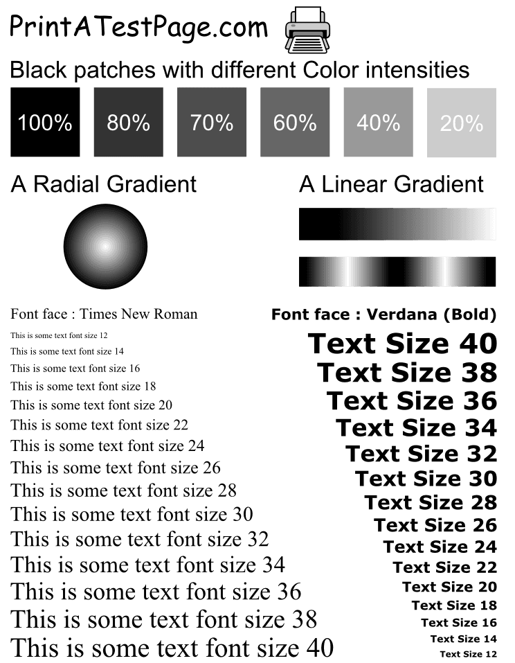 Página de prueba de impresora en blanco y negro