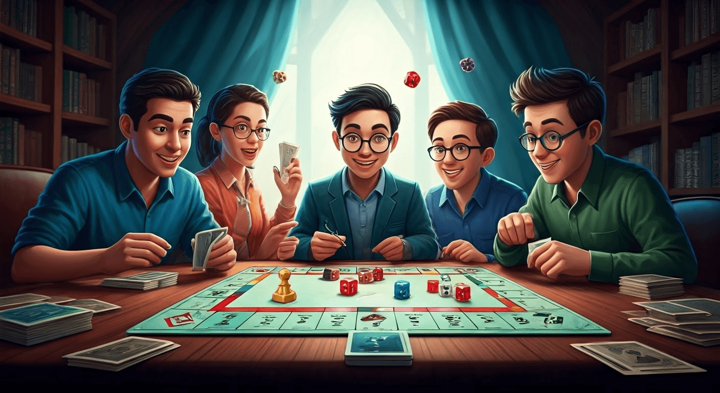 Gamers playing Monopoly together