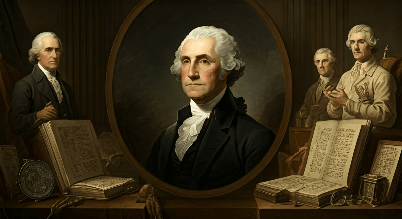 Portrait of George Washington with symbols