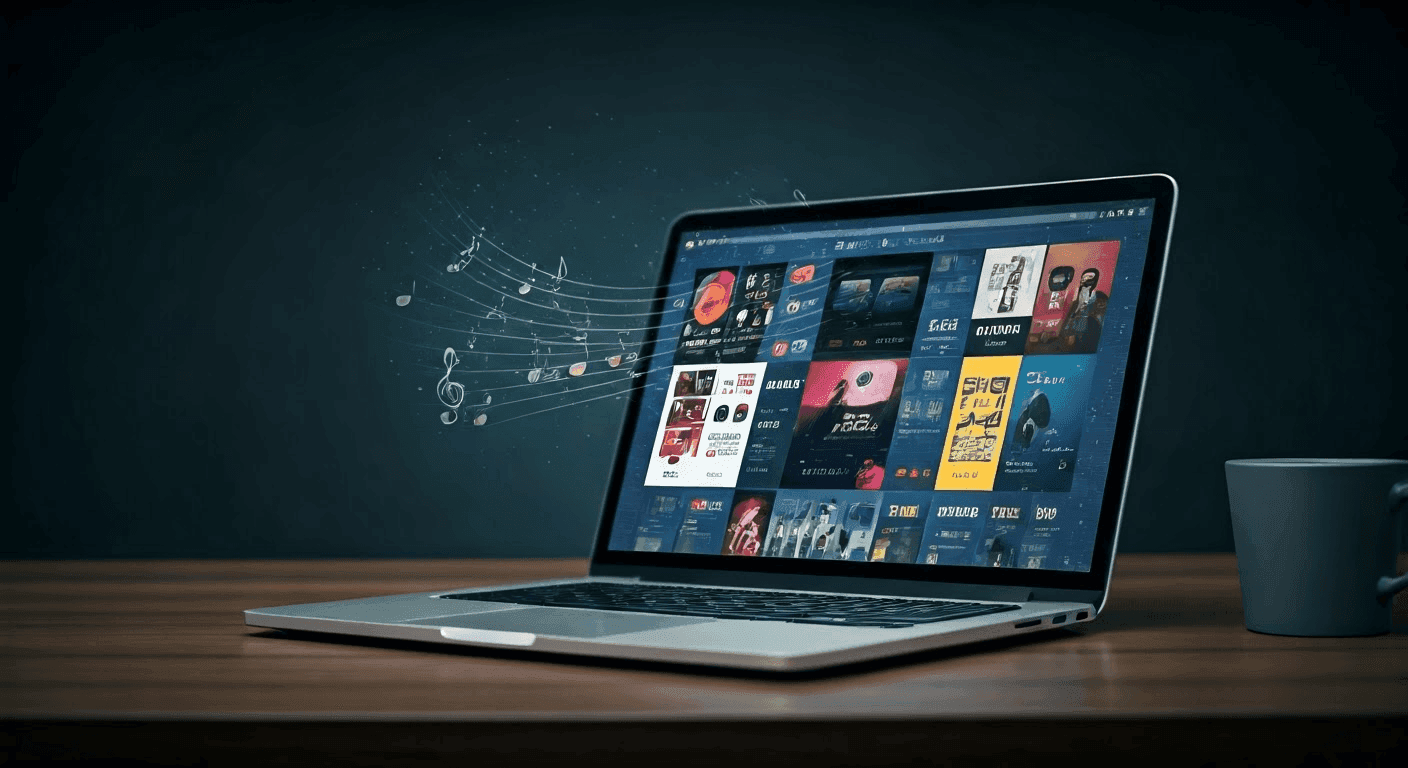 Laptop displaying unblocked music sites