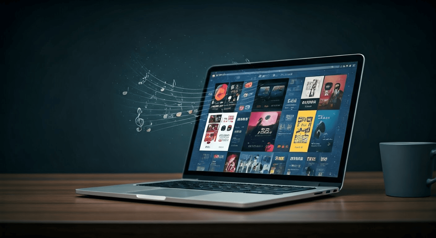 Laptop displaying unblocked music sites