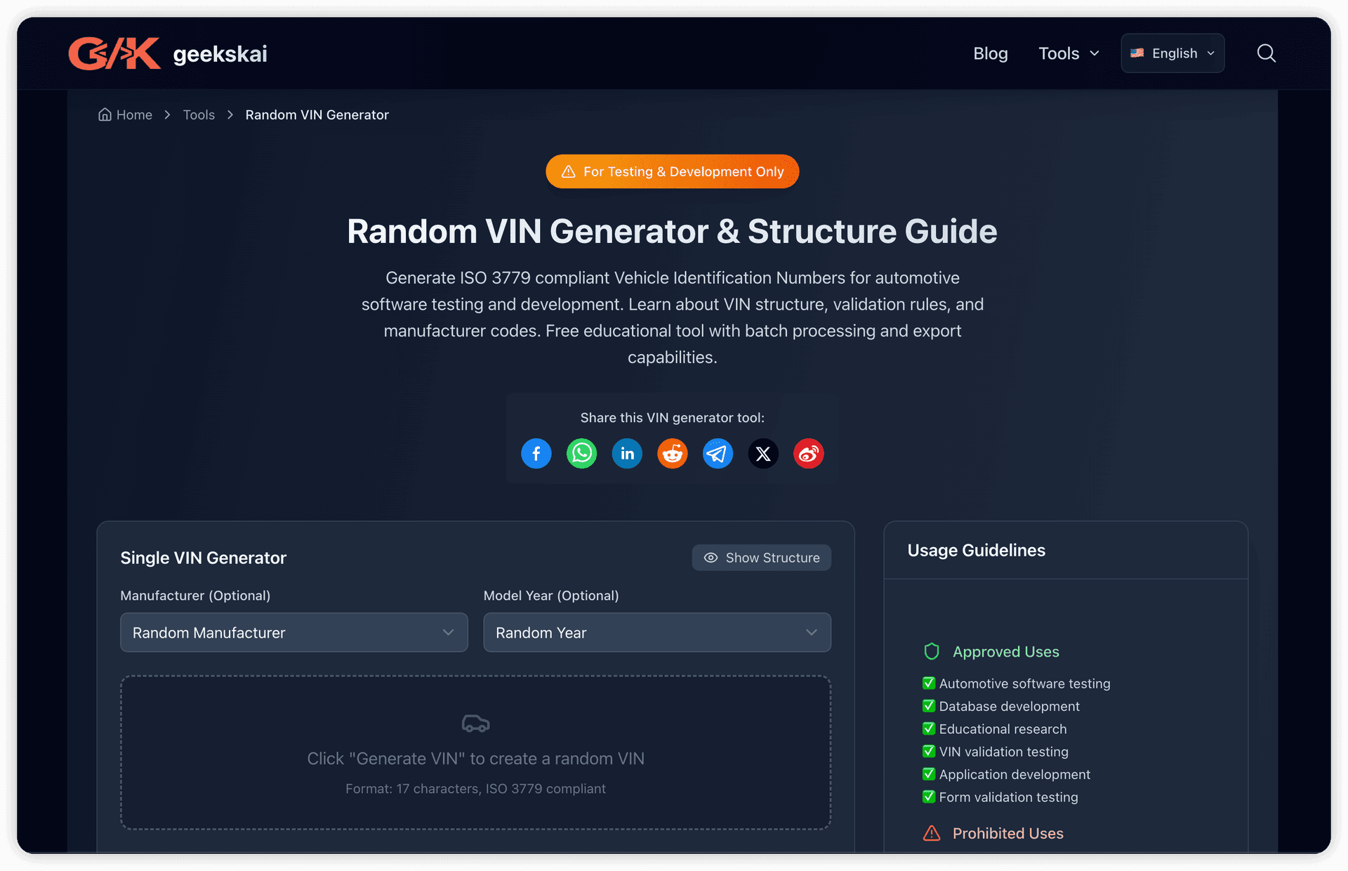 Random VIN Generator by Year and Brand