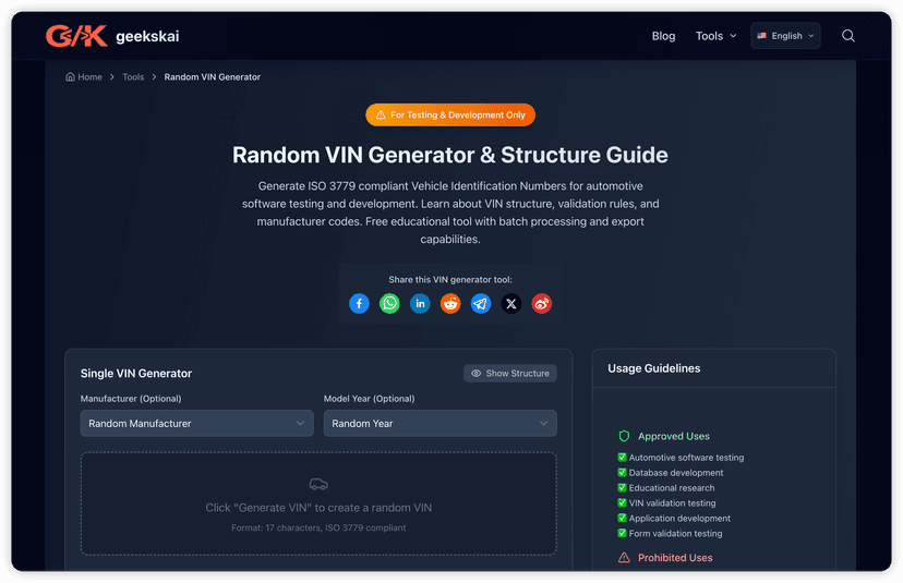 Random VIN Generator by Year and Brand: Complete Guide to ISO 3779 Compliant Vehicle Identification Number Generation in 2025